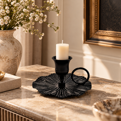 Single Candle Holder with Decorative Tray