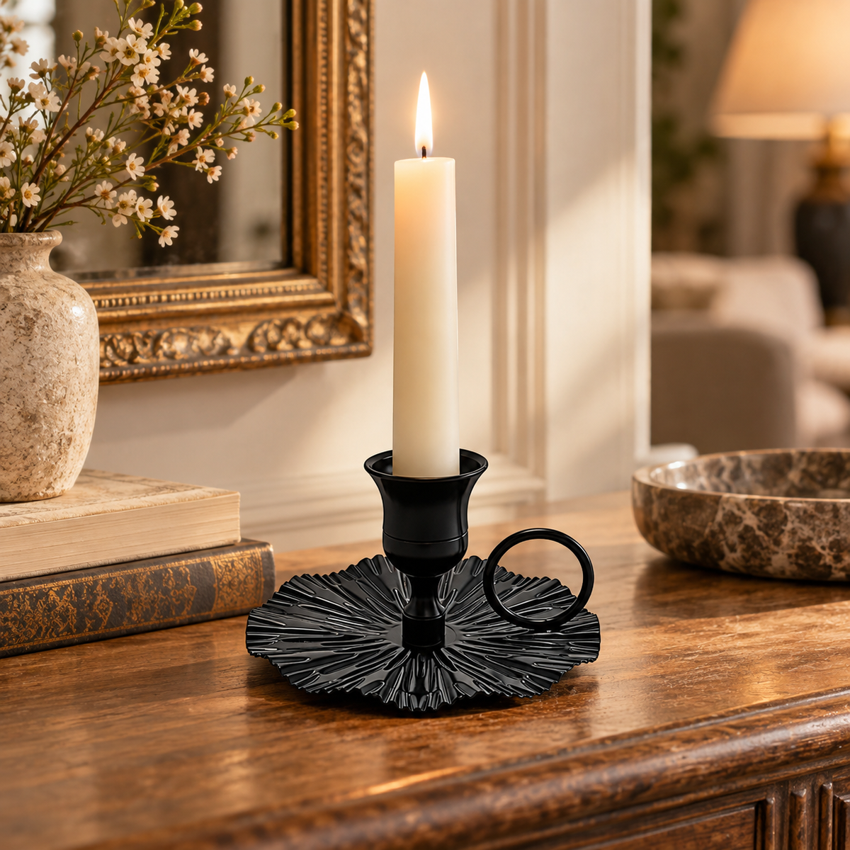 Single Candle Holder with Decorative Tray